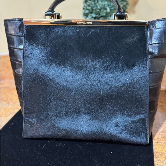 MICHAEL KORS LANA BLACK LEATHER CALF HAIR BLACK CROC ACCENT LARGE TOTE, Vintage - Picture 13 of 15